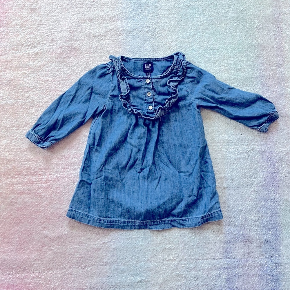 Baby Gap Denim Long-Sleeved Ruffle Dress - Size 12-18 Months